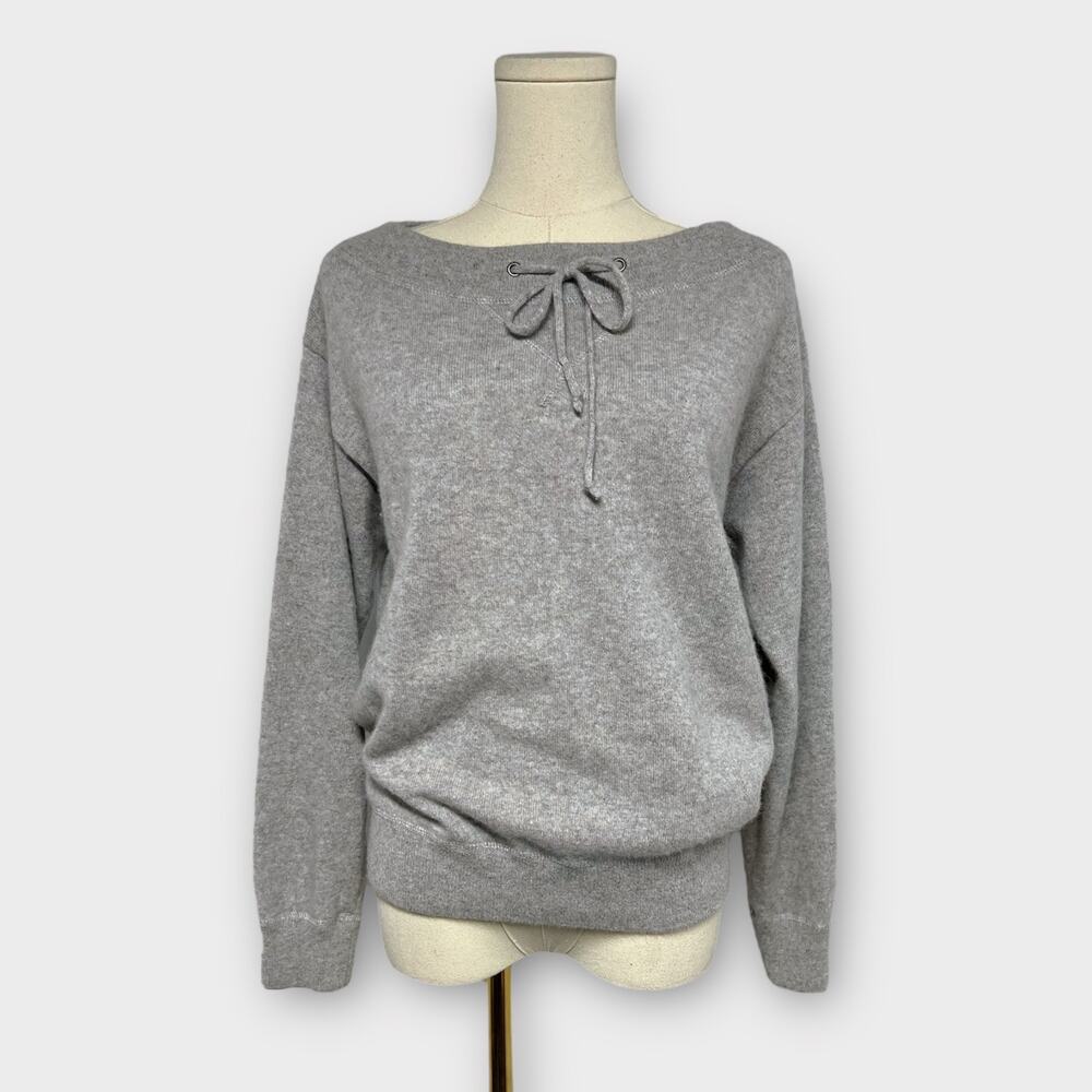 360 Cashmere Tie Neck 100% Cashmere Knit Sweater Gray Size XS